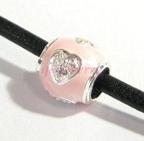 Sterling Silver Endless Love Pink Enamel Heart CZ Bead for European Charm Bracelets 10mm