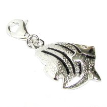 STERLING SILVER Tropical Coral Reef Fish Black Enamel Dangle Bead for European Clip on Charm Bracelet w/ Lobster Clasp