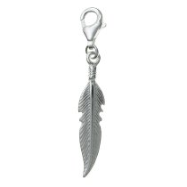 STERLING SILVER Feather Dangle Pendant 3D for European Clip on Charm Bracelet wi lobster clasp