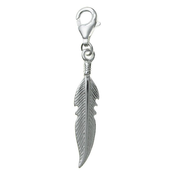 STERLING SILVER Feather Dangle Pendant 3D for European Clip on Charm Bracelet wi lobster clasp