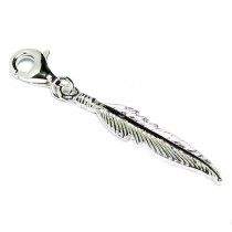 STERLING SILVER Feather Dangle Pendant 3D for European Clip on Charm Bracelet wi lobster clasp
