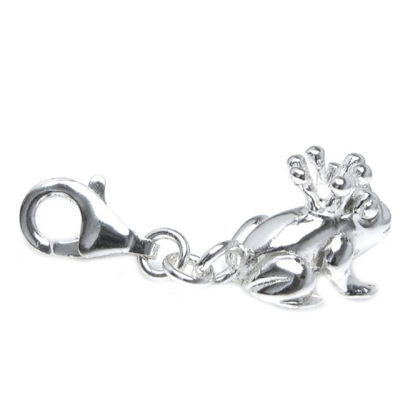 STERLING SILVER Frog Prince Dangle Pendant for European Clip on Charm Bracelet with Lobster Clasp