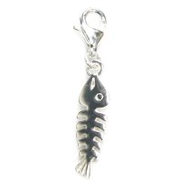 STERLING SILVER Fish Bone Dangle Pendant for European Clip on Charm Bracelet W/ Lobster Clasp