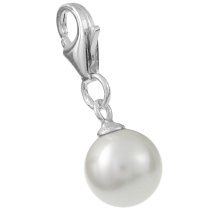 STERLING SILVER Swarovski White Pearl Pendant Bead for European Clip on Charm Bracelet w/ Lobster Clasp
