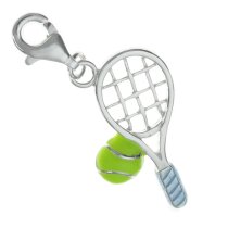 STERLING SILVER Tennis Racket Ball Dangle for European Clip on Charm Bracelet w/ Lobster Clasp