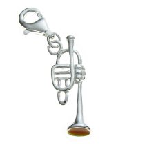 STERLING SILVER Trumpet Musical Enamel instrument f/ European Charm Bracelet w/ lobster