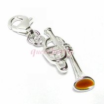 STERLING SILVER Trumpet Musical Enamel instrument f/ European Charm Bracelet w/ lobster