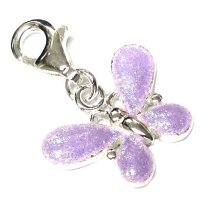 STERLING SILVER Purple Enamel Butterfly Dangle f/ European Clip on Charm Bracelet w/ Lobster