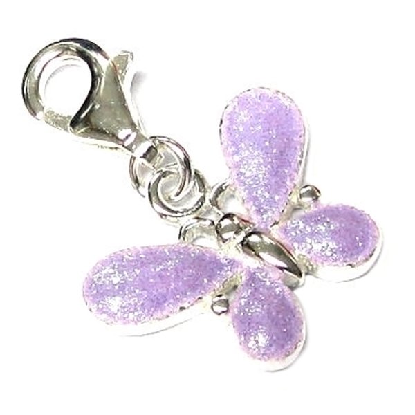 STERLING SILVER Purple Enamel Butterfly Dangle f/ European Clip on Charm Bracelet w/ Lobster