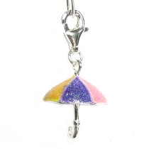 STERLING SILVER Enamel Umbrella Dangle f/ European Clip on Charm Bracelet w/ lobster Clasp