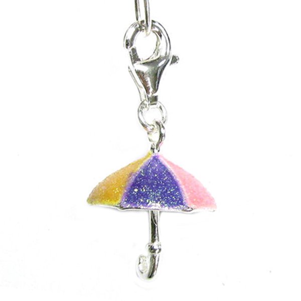 STERLING SILVER Enamel Umbrella Dangle f/ European Clip on Charm Bracelet w/ lobster Clasp