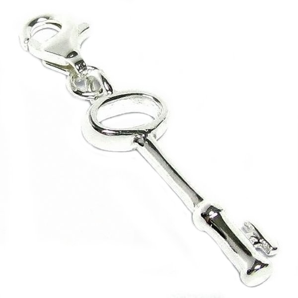 STERLING SILVER Key Dangle for European Clip on Charm Bracelet w/ Lobster clasp