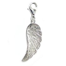STERLING SILVER Angel Wing Feather Dangle for European Clip on Charm Bracelet w/ Lobster Clasp