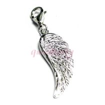 STERLING SILVER Angel Wing Feather Dangle for European Clip on Charm Bracelet w/ Lobster Clasp
