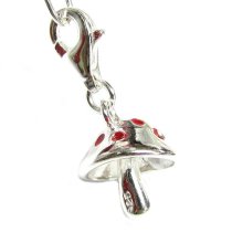 STERLING SILVER Red Enamel Mushroom 3D Dangle f/ European Clip on Charm Bracelets w/ Lobster Clasp