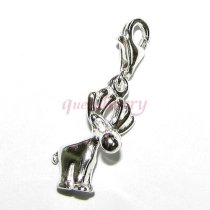 STERLING SILVER Lovely Reindeer Buck Dangle f/ European Clip on Charm Bracelet w/ Lobster Clasp