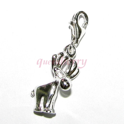 STERLING SILVER Lovely Reindeer Buck Dangle f/ European Clip on Charm Bracelet w/ Lobster Clasp