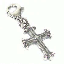 STERLING SILVER Holy Cross Dangle f/ European Clip on Charm Bracelet w/ Lobster Clasp