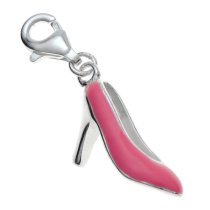 STERLING SILVER Pink Enamel High Heel Shoe Dangle f/ European Clip on Charm Bracelets W/ Lobster Clasp