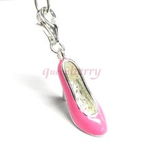 STERLING SILVER Pink Enamel High Heel Shoe Dangle f/ European Clip on Charm Bracelets W/ Lobster Clasp