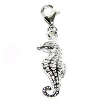 STERLING SILVER Sea Horse Dangle for European Clip on Charm Bracelets w/ Lobster Clasp