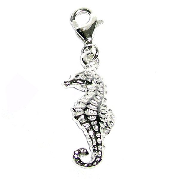 STERLING SILVER Sea Horse Dangle for European Clip on Charm Bracelets w/ Lobster Clasp