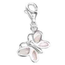 STERLING SILVER Purple Enamel Butterfly Dangle for European Clip on Charm Bracelets w/ Lobster Clasp