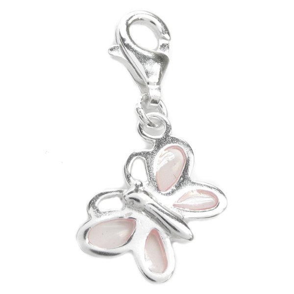 STERLING SILVER Purple Enamel Butterfly Dangle for European Clip on Charm Bracelets w/ Lobster Clasp