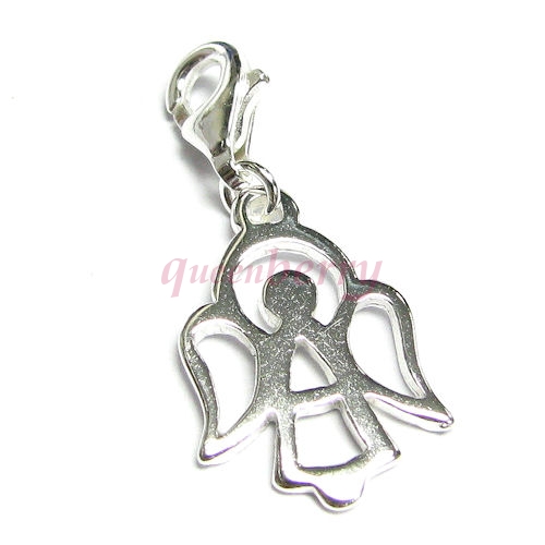STERLING SILVER Holy Angel Dangle f/ European Clip on Charm w/ Lobster Clasp