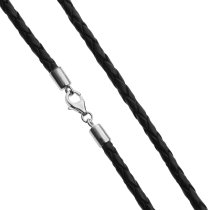 Sterling Silver Black Bolo Braided Genuine leather cord 3mm choker necklace 20" for European Bead Charms