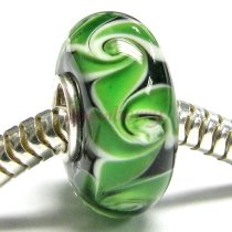 Sterling Silver Black Green Murano FLOWER Glass Bead for European Story Charm Bracelets