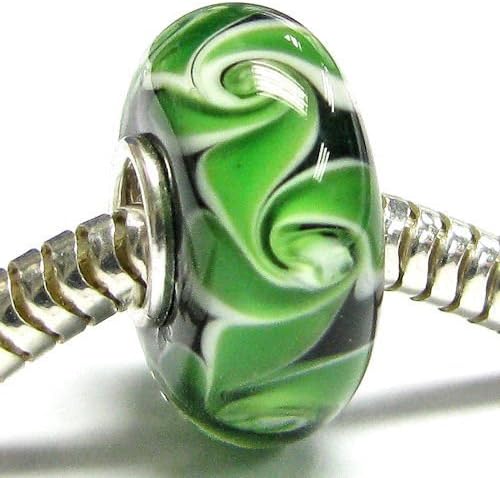 Queenberry Sterling Silver Black Green Glass Flower Glass Bead Charm for European Story Charm Bracelets
