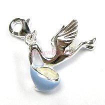 STERLING SILVER Stork Bird Baby Carrier Enamel Dangle Pendant European Clip on Charm w/ Lobster