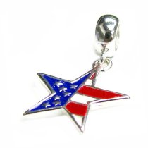 Sterling Silver AMERICAN US Flag Red Blue White Enamel Star dangle Bead Pendant for European Story Charm Bracelets