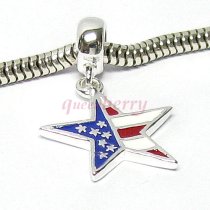 Sterling Silver AMERICAN US Flag Red Blue White Enamel Star dangle Bead Pendant for European Story Charm Bracelets
