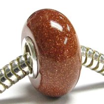 Sterling Silver Gold Sand Stone Bead for European Charm Bracelets