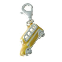 STERLING SILVER 3-D Yellow Enamel Bus Coach Dangle European Clip on Charm w/ Lobster