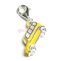 STERLING SILVER 3-D Yellow Enamel Bus Coach Dangle European Clip on Charm w/ Lobster