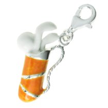 STERLING SILVER Golf Club Orange White Enamel Dangle Bead Pendant European Clip on Charm w/ Lobster