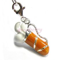 STERLING SILVER Golf Club Orange White Enamel Dangle Bead Pendant European Clip on Charm w/ Lobster
