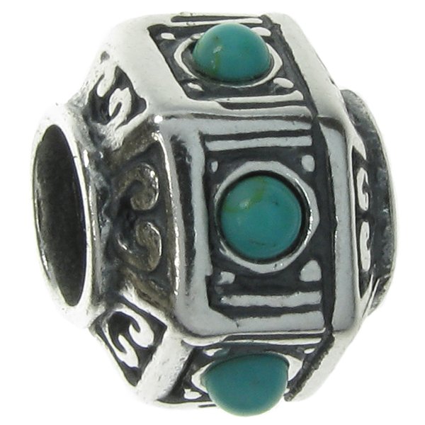 Sterling silver HEXAGON Bead Turquoise stone for European Charm Bracelets