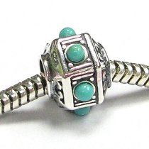 Sterling silver HEXAGON Bead Turquoise stone for European Charm Bracelets