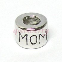 Sterling Silver MOM Ring enamel Bead for European Charm Bracelets