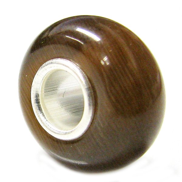Sterling Silver ROUND Brown CAT EYE Bead for European Charm Bracelets