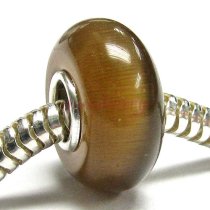 Sterling Silver ROUND Brown CAT EYE Bead for European Charm Bracelets