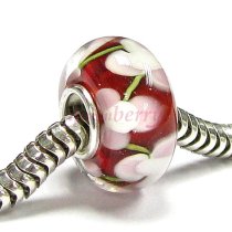 Sterling Silver ROUND Murano Flower Red Glass Bead for European Charm Bracelets