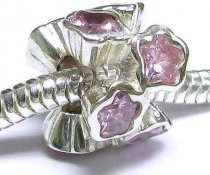 Queenberry .925 Sterling Silver Flower Bead W/Pink Rose October Birthstone Cz for European Charm Bracelets