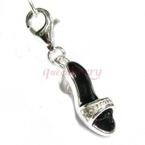 STERLING SILVER 3-D High Hell Lady Slipper Enamel Dangle Pendant f/ European Clip on Charm w/ Lobster Clasp