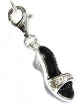 Queenberry Sterling Silver 3-d High Hell Lady Slipper Enamel Dangle Pendant F/European Clip On Charm W/Lobster Clasp