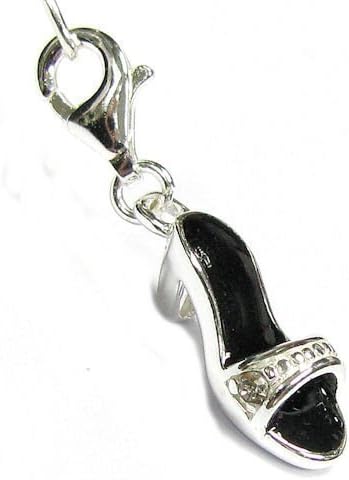 Queenberry Sterling Silver 3-d High Hell Lady Slipper Enamel Dangle Pendant F/European Clip On Charm W/Lobster Clasp